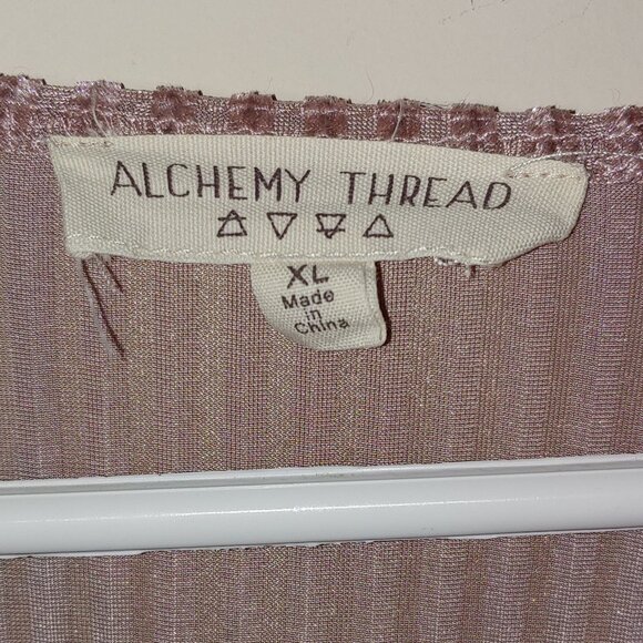 Alchemy Thread Boho Burnout Ribbed Velvet Kimono Open Front Cardigan Sz XL Mauve - Picture 2 of 8